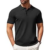 COOFANDY Mens Knit Polo Shirts Casual Short Sleeve Button Down Polo Shirt Classic Golf Shirts