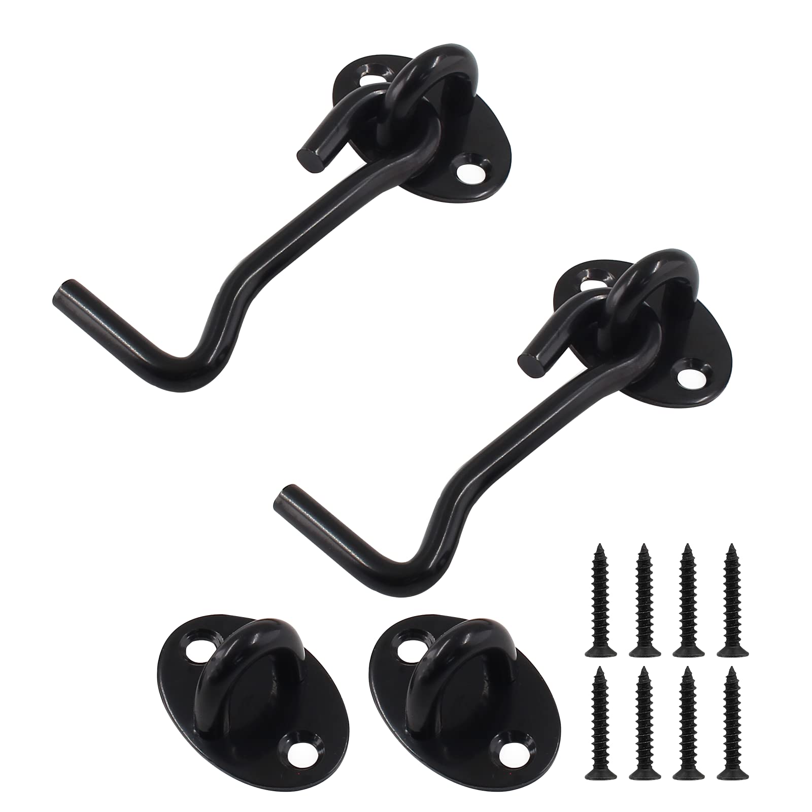 Cjueiom 2pcs Heavy Duty Shed Hook and Eye Latch Set, 75mm / 3 Inch Black Stainless Steel Cabin Hook and Eye Latch for Sliding Door Garage Barn Door Window Garden Shed