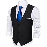 Barry.Wang black Mens Suit Vest Slim Fit V-Neck