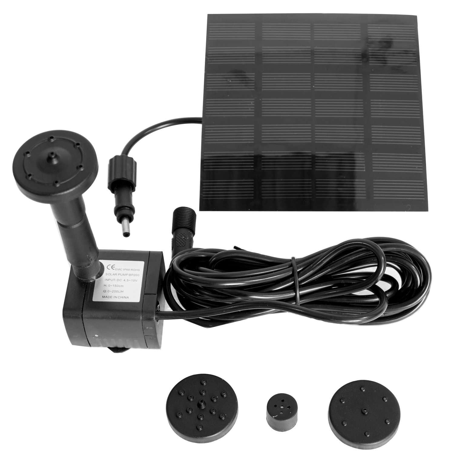 Primrose 150LPH Solar Powered Pond Water Feature Pump Kit Garden Outdoor with 4 Fountain Heads