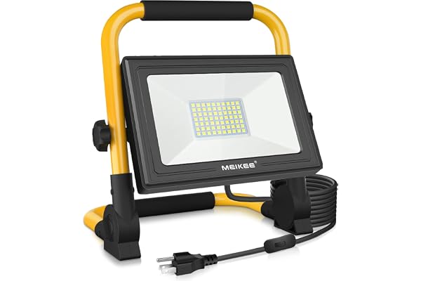 MEIKEE 60W LED Work Light, 5200LM High Bright Flood Lights, 5000K Natural White Light IP66 Waterproof Outdoor Portable Job Si