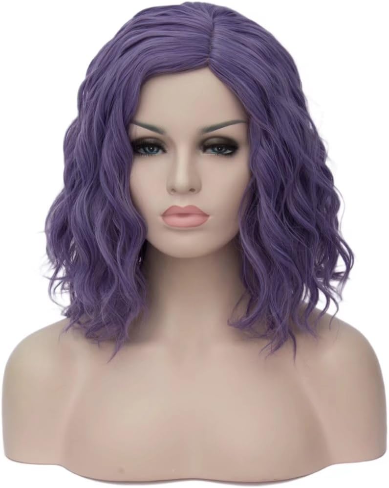 BUFASHION 14" Women Short Dark Purple Kinky Straight Cosplay Synthetic Wigs With Air Bangs 46 Colors Available (Dark Purple)
