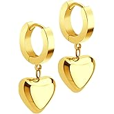 555Jewelry Stainless Steel Cute Dangle Heart Hoop Earrings for Women & Ladies