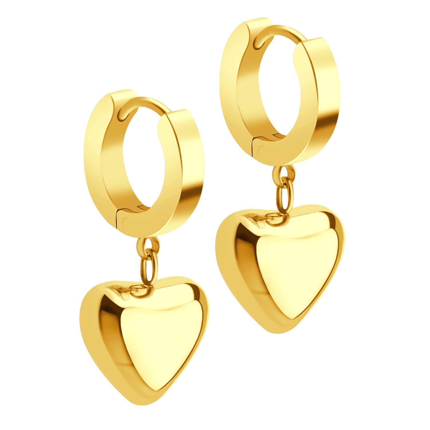 555Jewelry Stainless Steel Cute Dangle Drop Heart Hoop Earrings for Women, Hoop Earrings Heart, Heart Earrings Dangle, Hoop Dangle Earrings For Ladies, Gold