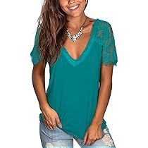 WMZCYXY Womens Lace Short Sleeve Tops V Neck Summer T Shirt