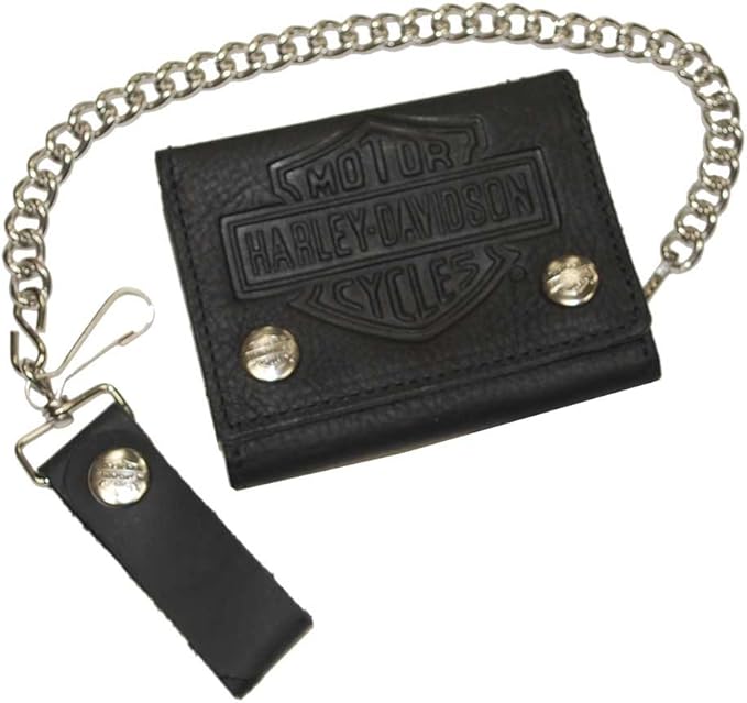 HarleyDavidson Men's Bar & Shield TriFold Biker Chain Wallet Black