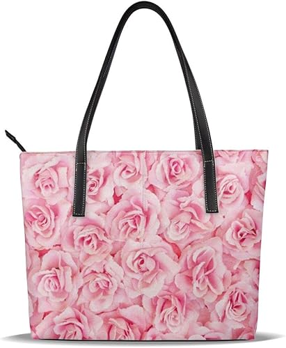 Amazon トートバッグ 薔薇柄 バラ ピンク32 ハンドバッグ メンズ レディース フェイクレザー 大きめ 通勤 大容量 防水 大容量 レザー 革 通勤 通学 軽量 手提げバッグ ファッション 人気 トートバッグ