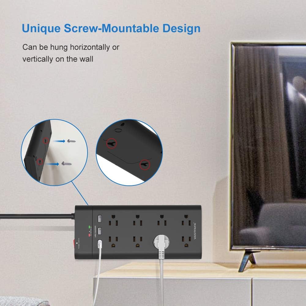 Power Strip VASTFAFA Surge Protector with 8 Outlets 3 USB Ports, 4.5ft Heavy Duty Extension Cord, FCC&ETL Listed, for Workbench, Home&Office, Black: Electronics