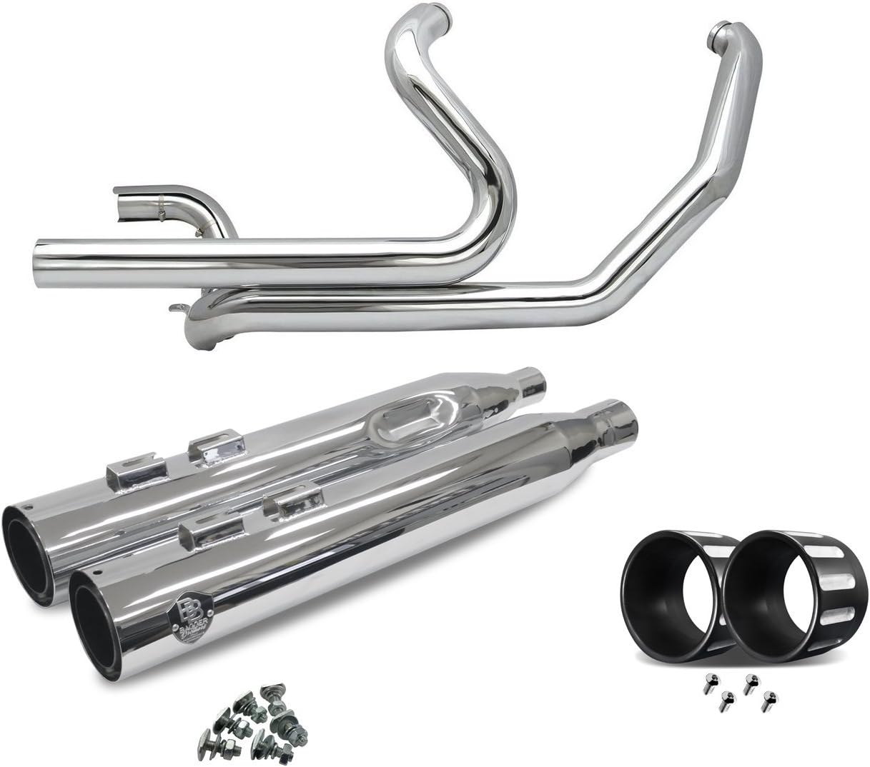 Bagger Brothers BB-FE17-CHR-Delta Omega Series Chrome 2017 and Newer Harley-Davidson FLH True Dual Exhaust System with 4" Slip-On Mufflers and Delta Billet Tips