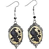 Gothic Raven Cross Glass Dangle Earrings,Vintage Victorian Drop Earrings Goth Crystal Gem Crow Earrings Mystic Witch Halloween Jewelry Gift Accessories