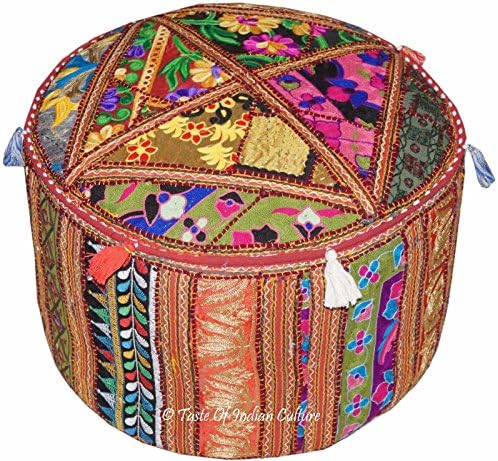 Embroidered 22" Handmade Suzani Round Ottoman Pouf Stool Moroccan Pouffe India