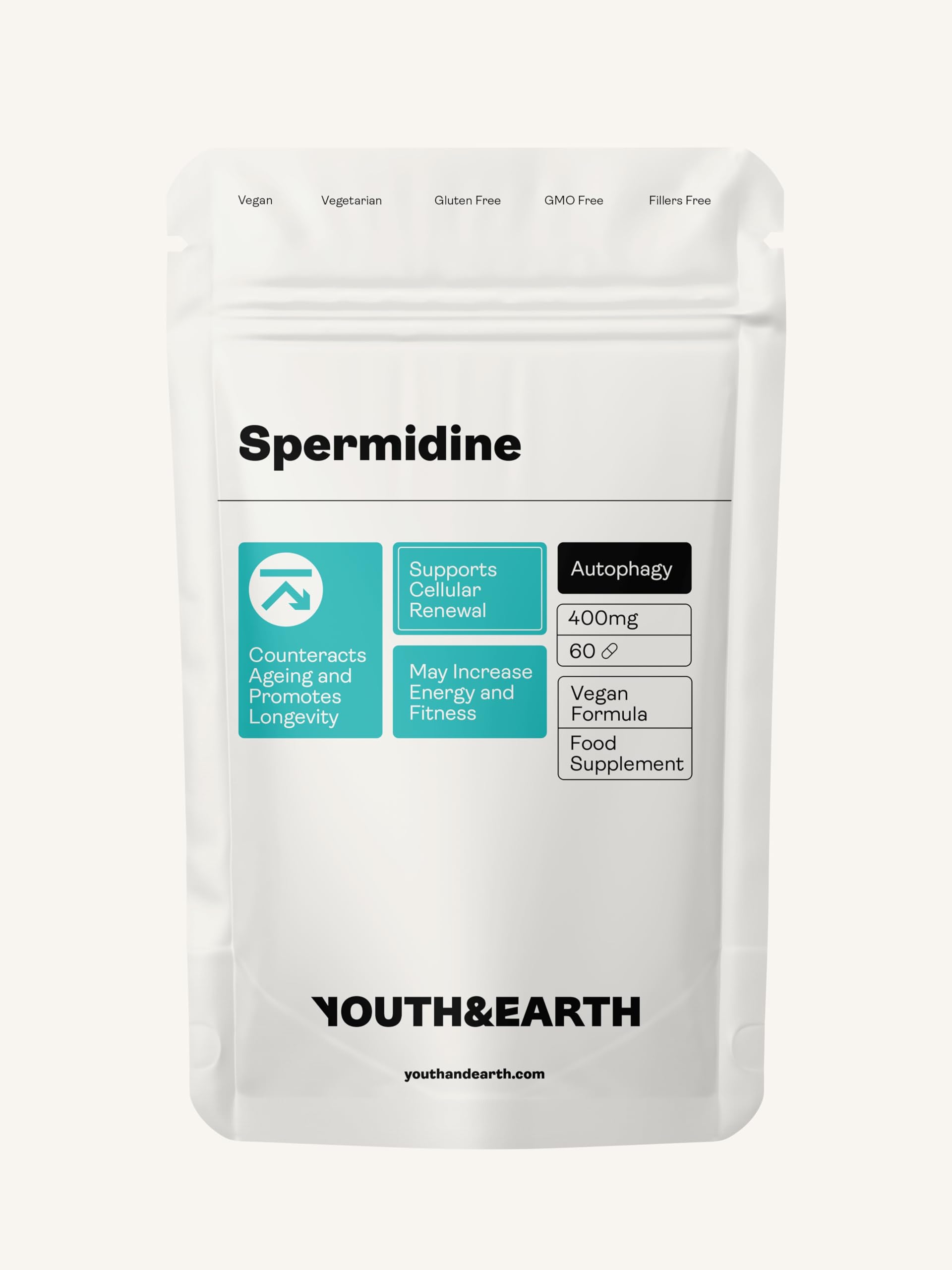 Youth & Earth Spermidine Autophagy Supplement (with Buckwheat Sprout Flour) 400mg (60 Capsules)