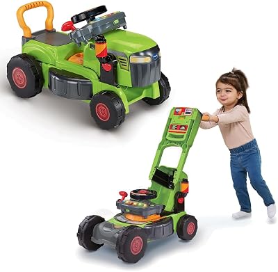 -Baby Convertible 3 en 1 Tractor y Cortacésped, Juguete +1 Año