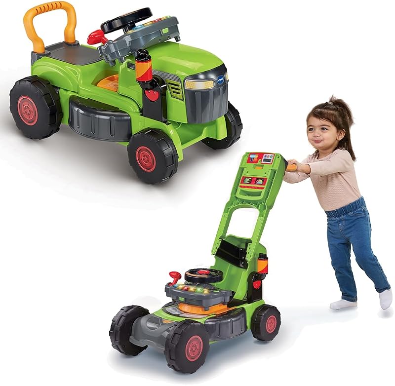 -Baby Convertible 3 en 1 Tractor y Cortacésped, Juguete +1 Año