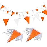 LUSEOAN 100Ft Orange and White Pennant Banner Flags String Fabric Triangle Bunting Flag,Party Decorations for Wedding,Kids Birthday,Home Outdoor Garden Hanging Festivals Decoration,60 Pcs