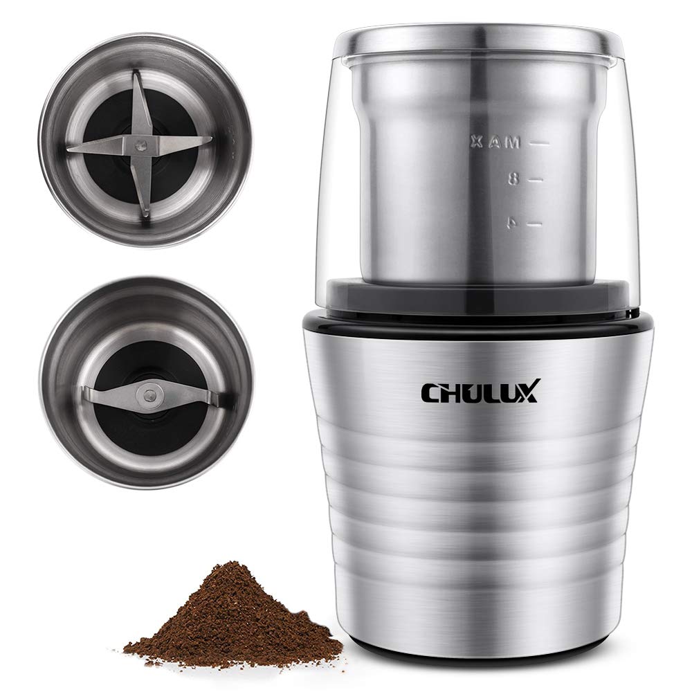 CHULUX Electric Spices and Coffee Grinder with 2.5 Ounce Two Detachable