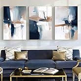 Blue Abstract Wall Art Neutral Blue Brown Abstract Canvas Wall Art Blue Watercolor Abstract Navy Blue Painting Abstract Modern Neutral Wall Art Minimalist Living Room Decor 16x24inchx3pcs No Frame