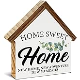 Housewarming Gifts, New House Decor, Home Sweet Home House Shaped Wooden Block Sign Living Room Decor for Desk Table Shelf