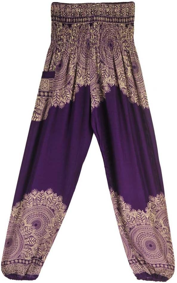 iYBUIA Women Casual Peacock Print Summer Loose Yoga Trousers Baggy Boho Aladdin Jumpsuit Harem Pants