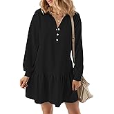 kipfall Women's Casual Dresses Long Sleeve Button V Neck Sweatshirt Dress Lapel Collared Pullover Dress