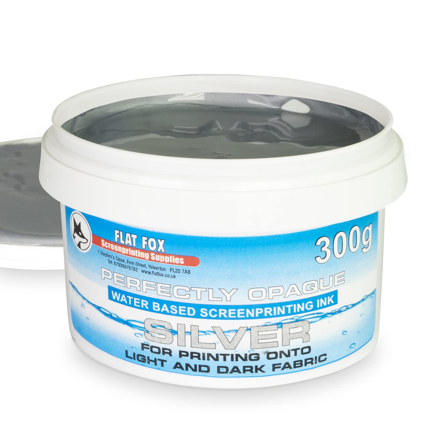 Flat Fox Perfectly Opaque Pearlescent Metallic Screen Printing Fabric Ink (Silver, 300g) — image 1