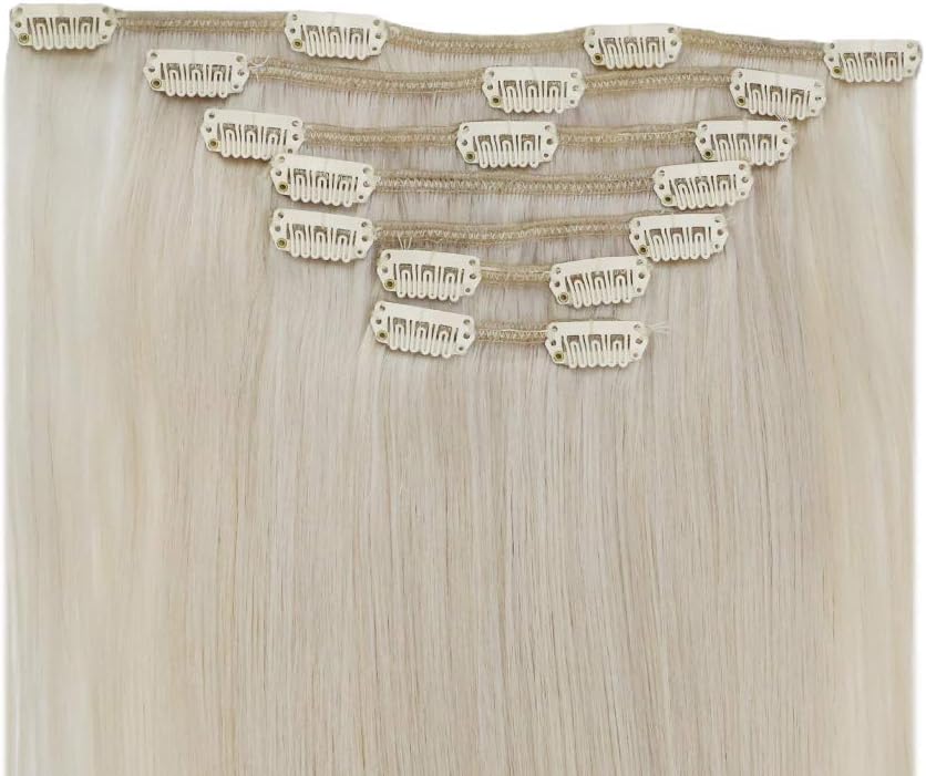 Easyouth Clip in Hair Extensions Human Hair Blonde Hair Extensions Clips in Human Hair White Blonde Clip ins Human Hair Extension Remy Natural 18 Inch 120g 7Pcs #1000 - Image 5