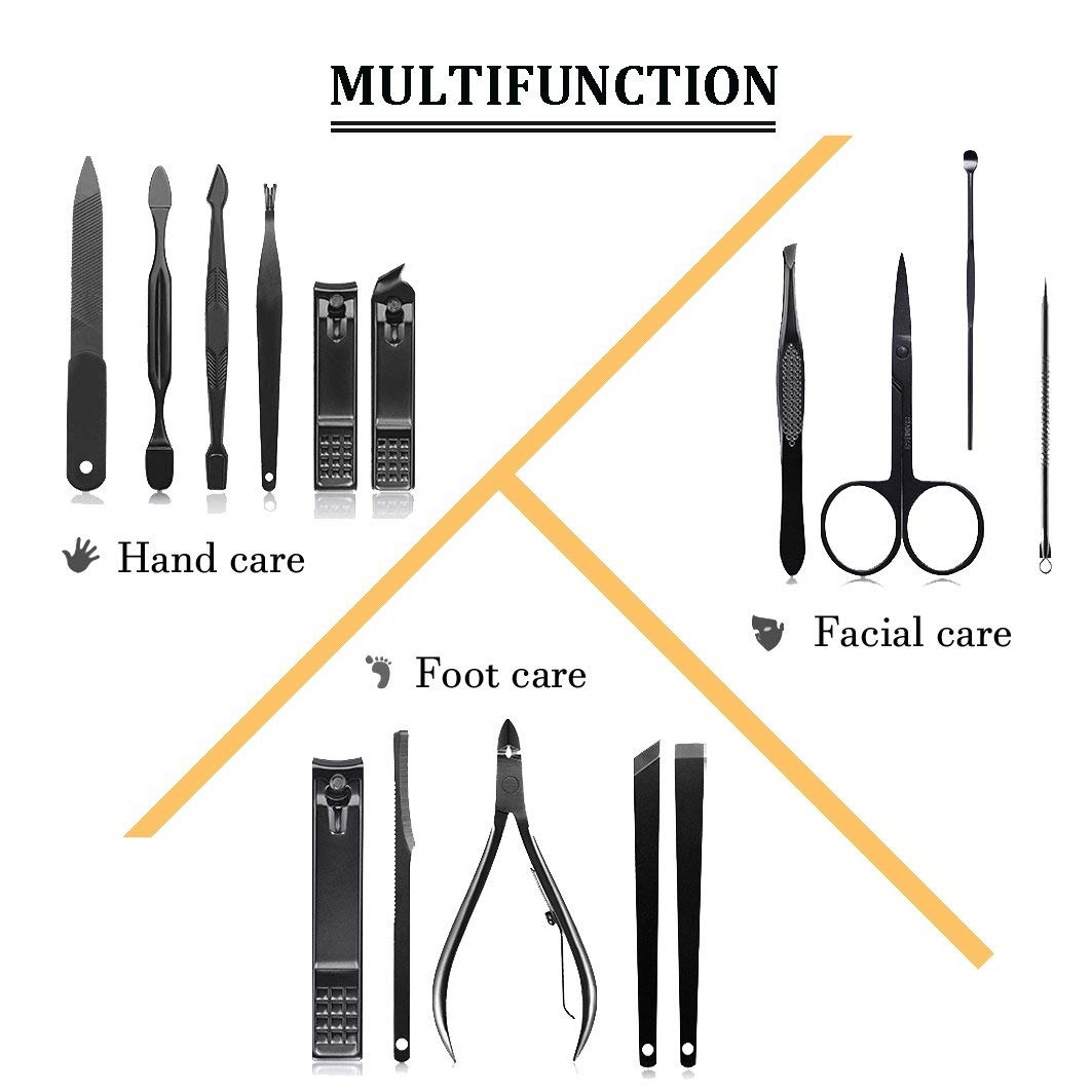 Keiby Citom Professional Stainless Steel Nail Clipper Travel & Grooming Kit Nail Tools Manicure & Pedicure Set of 15pcs with Luxurious Case(Black/Yellow) : Beauty