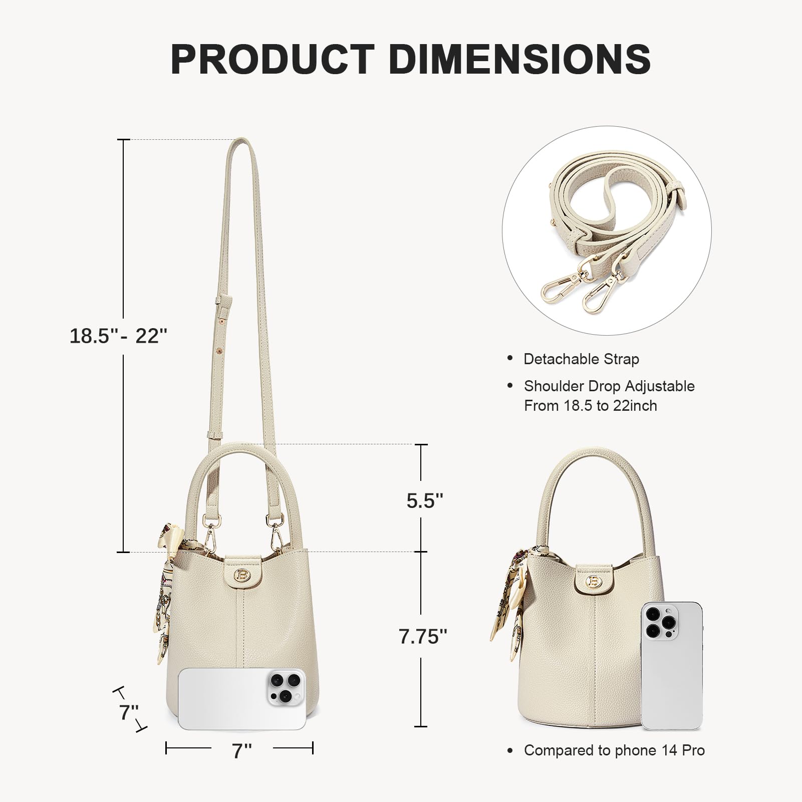 BOSTANTEN Small Crossbody Bags for Women Vegan Leather Mini Bucket Handbag Removable Shoulder Strap