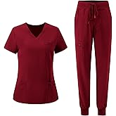 floralhue Scrubs for Women, V-Neck Scrubs Top & Cargo Pants with 10 Pockets