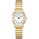 BOSHIYA Small Golden Watches for Women Easy Reader Analog Ladies Quartz Watches with Stainless Steel Expansion Band, Waterproof