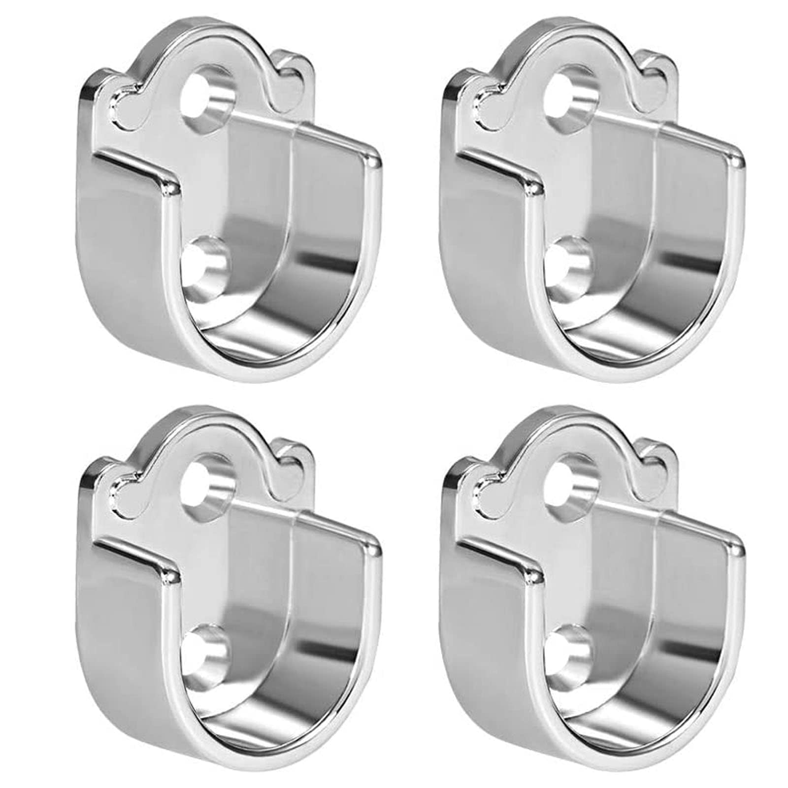 TOP-VIGOR 4Pcs Wardrobe Pole Bracket, 19mm Dia U Shaped Shower Curtain Rail, Zinc Alloy Flange Rod Holder Shower Curtain Rod Pole End Supports