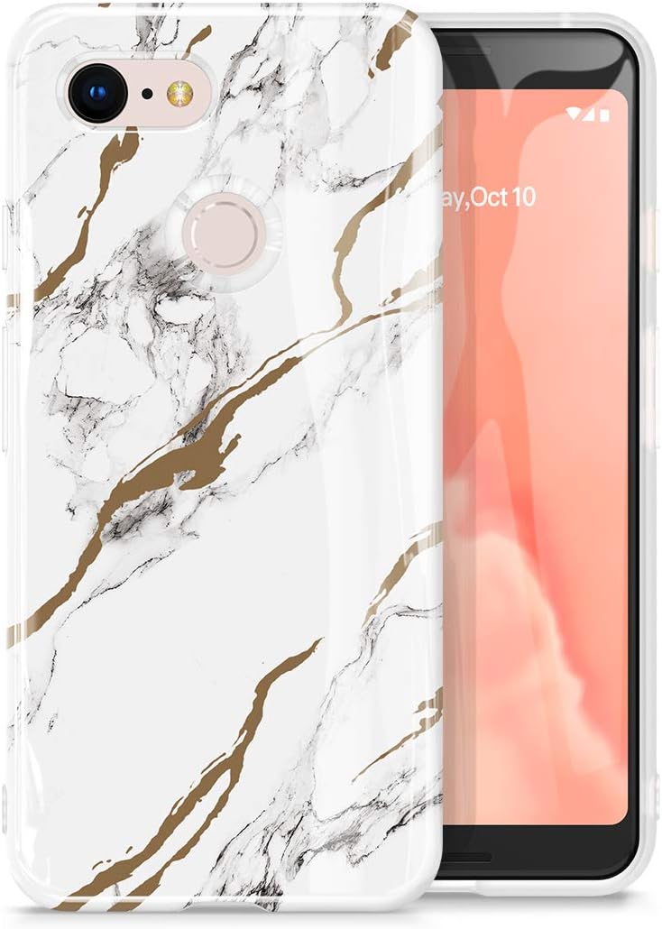 GVIEWIN Marble Google Pixel 3 Case, Ultra Slim Thin Glossy Soft TPU Rubber Gel Phone Case Cover Compatible Google Pixel 3 Only (Will Not fit Pixel 3 XL) (White/Gold)