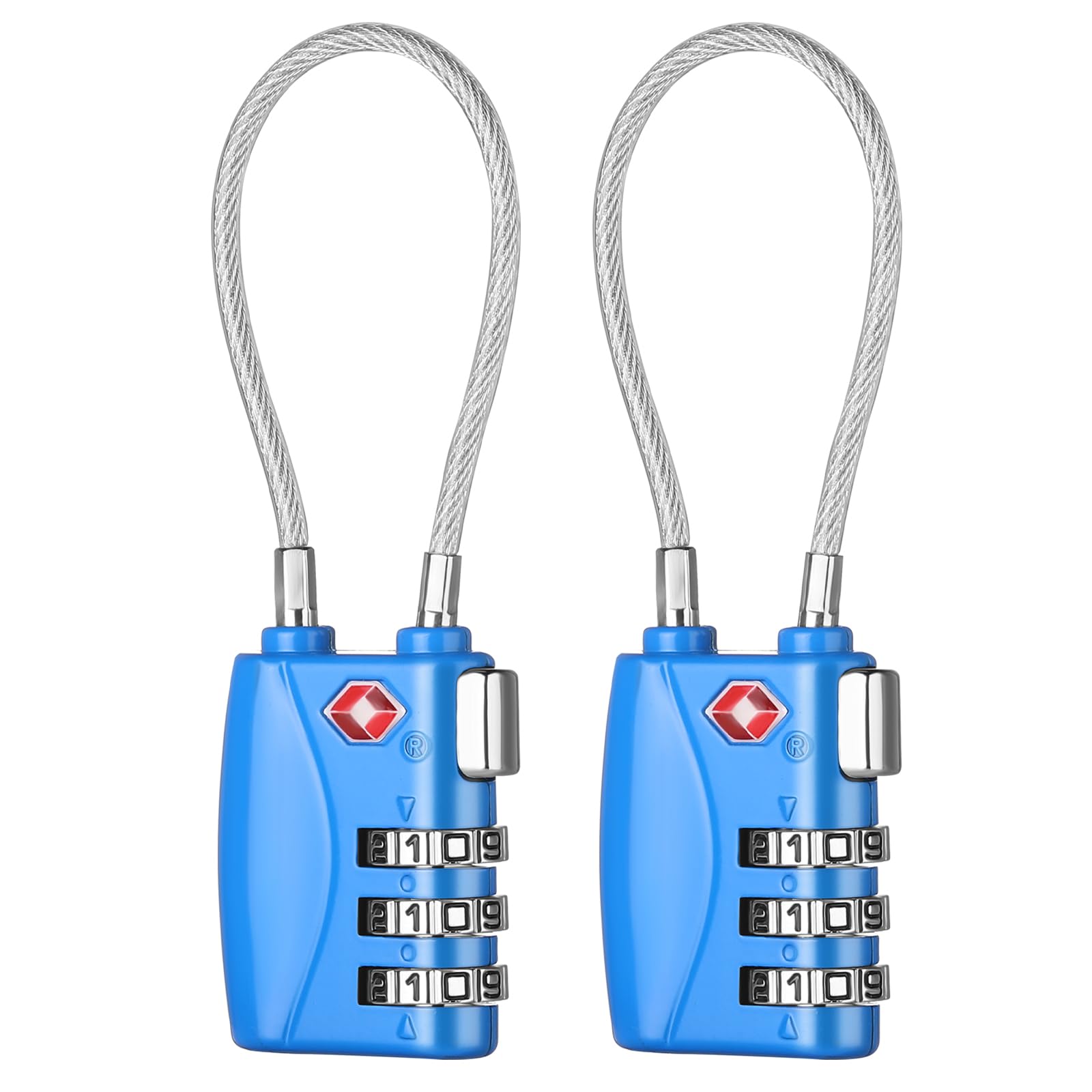 ZHEGE Travel Lock TSA Approved, Cable Travel Lock, 3 Digit Combination Zipper Locks for Suitcases, Baggage, Backpacks, Briefcases, Small Suitcase Padlocks for Gym, School (Blue, 2 Pack)