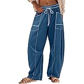 Panadila Womens Barrel Pants Drawstring Wide Leg Sweatpants Baggy Summer Lounge Pants Casual Beach Trousers