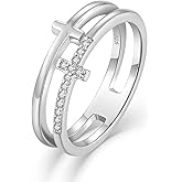 STARCHENIE Cross Ring 925 Sterling Silver Sideways Double Cross Ring Christian Religious Jewelry for Women Size 5-10