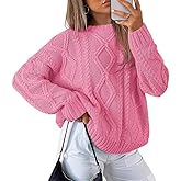 Women's 2025 Fall Knitted Sweaters Oversized Casual Lightweight Long Sleeve Cable Knit Crewneck Pullover Tops