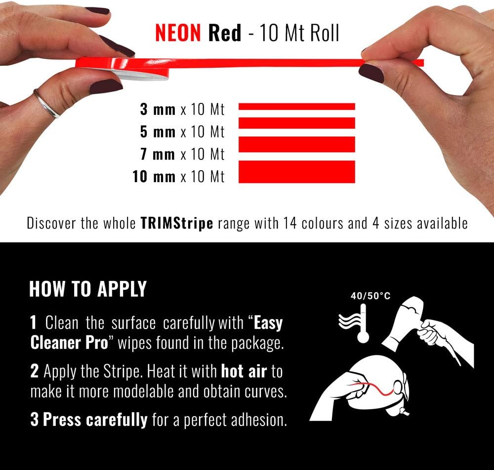 4R Quattroerre.it 10461 Trim Stripes Adhesive Strips for Cars Neon Red, 3 mm x 10 mt - Image 4