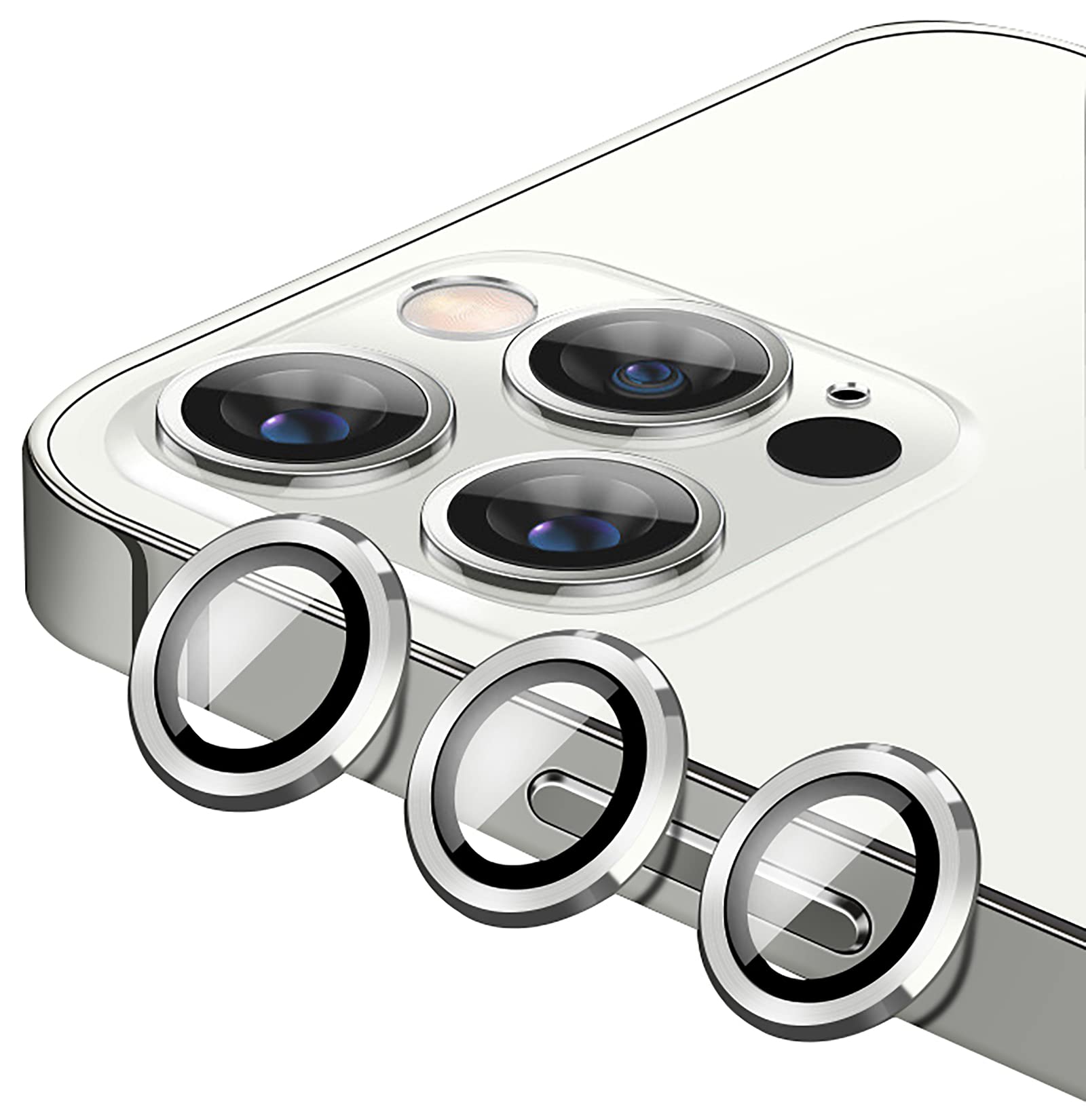 GIOPUEY Camera Protector for iPhone 13 Pro Max,iPhone 13 Pro Camera Lens Protector [2 in 1 Material] Metal Frame + Tempered Glass - Silver