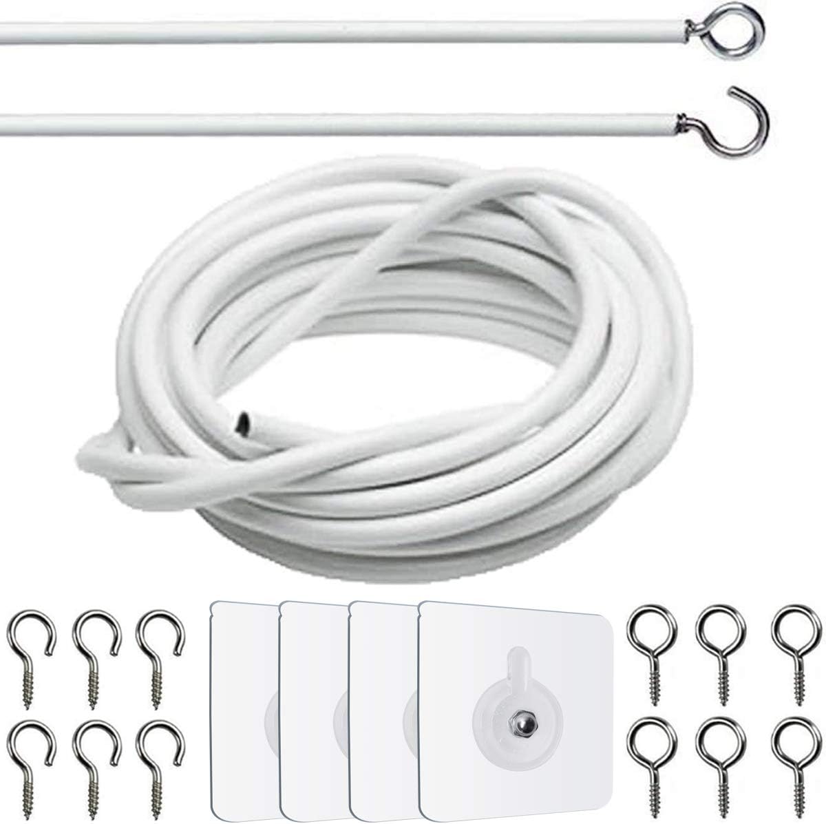 4 Meter White Curtain Wire Hanging Cord Kit with 4 PackAdhesive Hooks