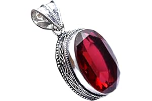 BEADS PLANET JAIPUR Garnet Silver Plated Ethnic Handmade Pendant Jewelry 1.75" P 5497 P 5497