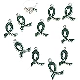 Linpeng, Green Charms for Jewelry Making, Ribbon Liver Kidney Cancer Awareness Bulk, Gift for Beader, DIY Craft Supplies, 21mm x15mm, 10 pcs