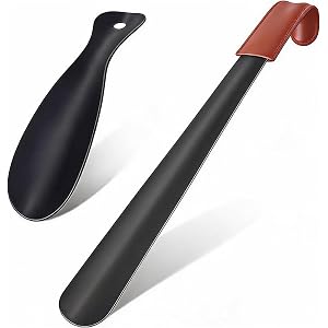 VASHOP Metal Shoe Horn 2 Pack for Seniors Men,Labor-Saving & No Bending，Long Boot Jack with Grip Cover+ Short Shoe Helper