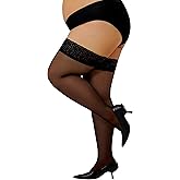 DORALLURE Plus Size Thigh High Stockings for Women Strong Stay Up Silicone Lace Top Sheer Pantyhose Hold Up Tights