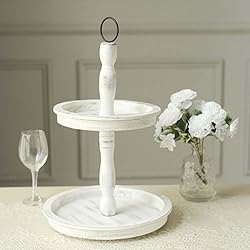 Efavormart 20" Rustic Whitewashed 2-Tier Wooden