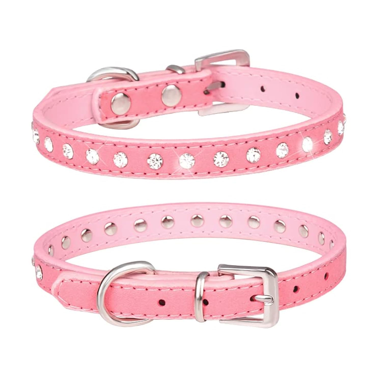 Photo 1 of Pink Rhinestone Dog Collars for Small Dogs, Pretty Bling Diamond Puppy Collar Crystal Sparkly Glitter Jewel Girls Cat Collars for XXS Xs Small Medium Pet Female Dogs Kitten (S, Pink)