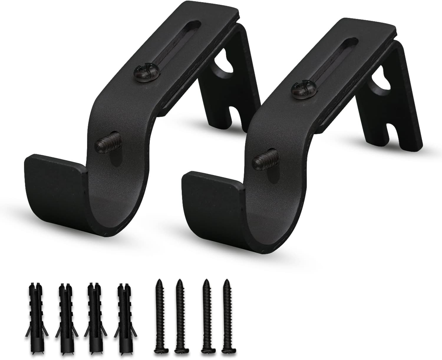 Window Treatment Hardware - Quality Den Adjustable Curtain Rod Bracket - Metal Curtain Rod Holders with Screws for 1 Inch Wall Rod, Heavy Duty & Rust Resistant (Black - 2 pcs)