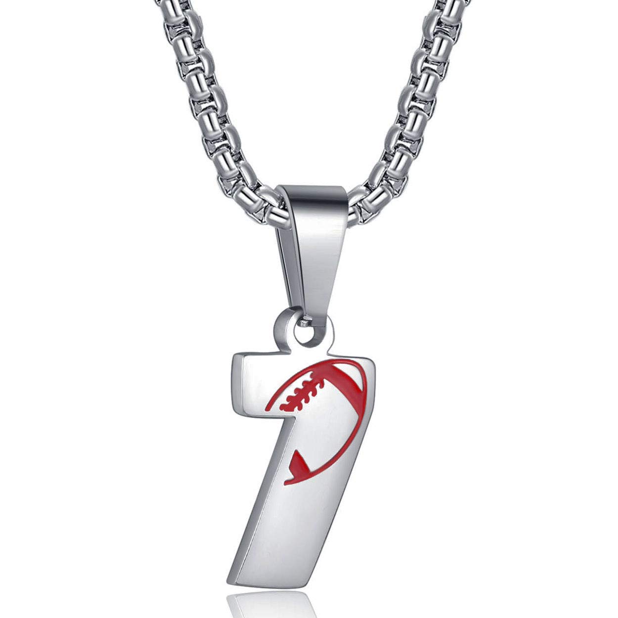 Rehoboth Football Rugby Jersey Number 0-99 Pendant Necklace for Women Men 22+2 Inch Adjustable Stainless Steel Chain, Metal, No Gemstone