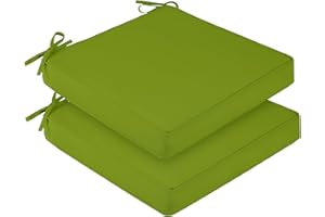downluxe Outdoor Chair Cushions for Patio Furniture, Waterproof Square Corner Memory Foam Patio Chair Cushion with Adjustable Ties and Portable Handle, 19" x 19" x 3", Grass Green, 2 Pack