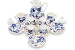 Odoria 1/12 Scale Miniature Porcelain Tea Set 15Pcs Dollhouse Accessories, Blue