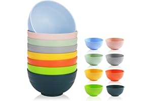 Berglander 26 oz Plastic Bowls Set of 8 Colors, Reusable and Sturdy Unbreakable Bowl for Soup,RSet of 8 Colorsamen, Popcorn,S